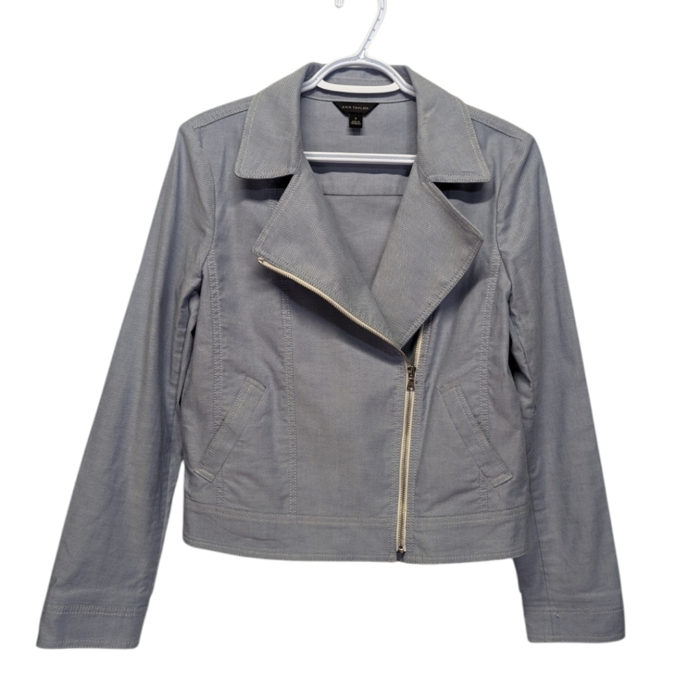 Ann Taylor Cotton Canvas Moto Jacket  Chambray Size Medium